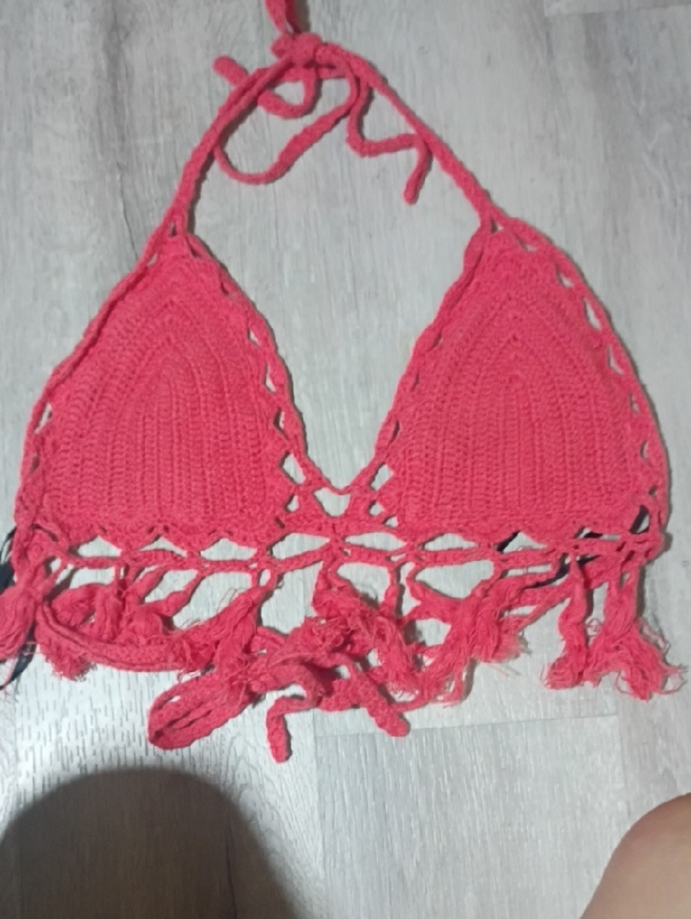 Forever 21 Coral Crochet Fringe Halter Top